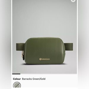 NWT Lululemon Belt Bag Alternative Leather
Barracks green/gold